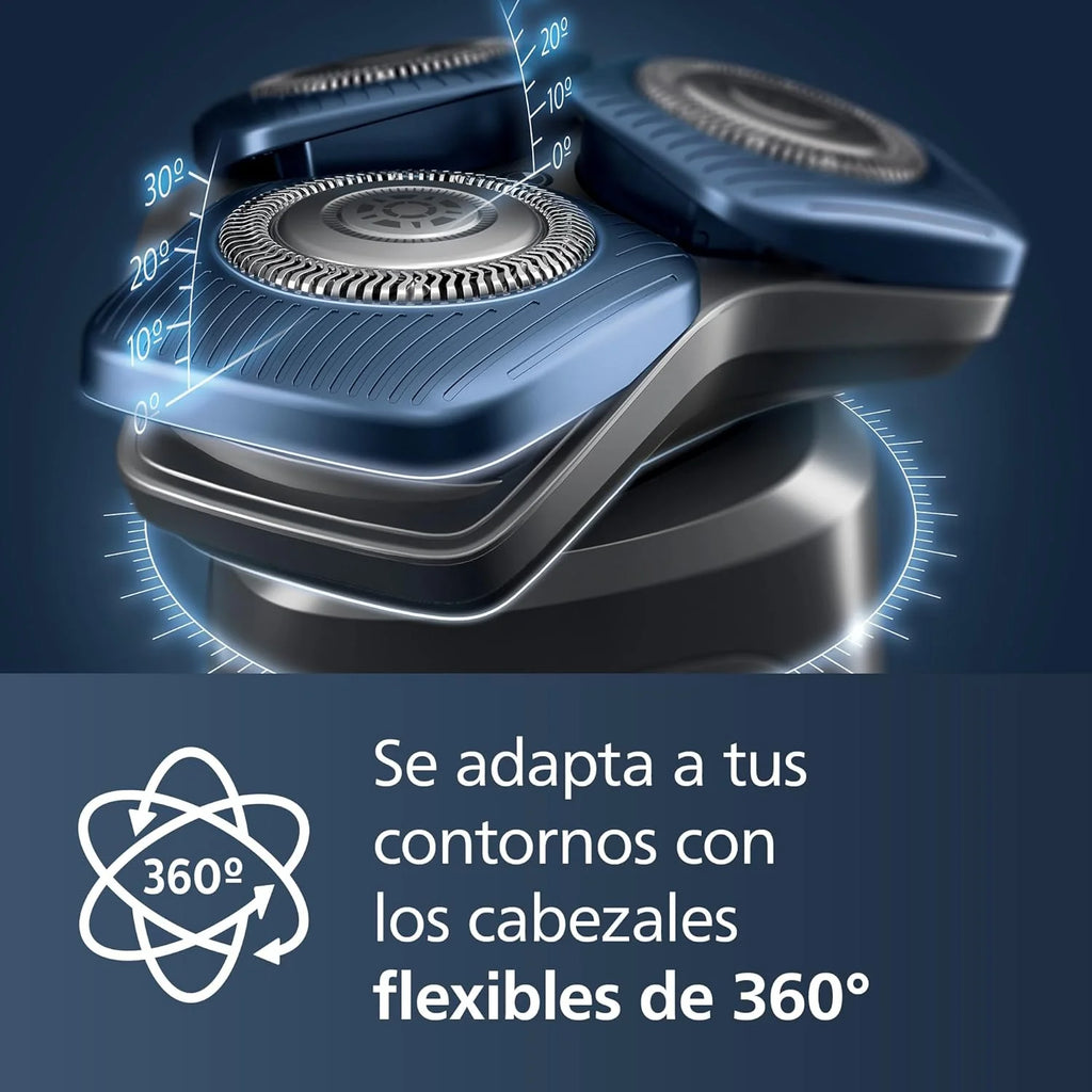Serie 7000 Afeitadora Eléctrica Hombre, Máquina de Afeitar Barba con Recortadora, 45 cuchillas, 60min de uso, En Seco y Húmedo, Recargable, Centro de Limpieza, Base Carga, S7886/55, Negro