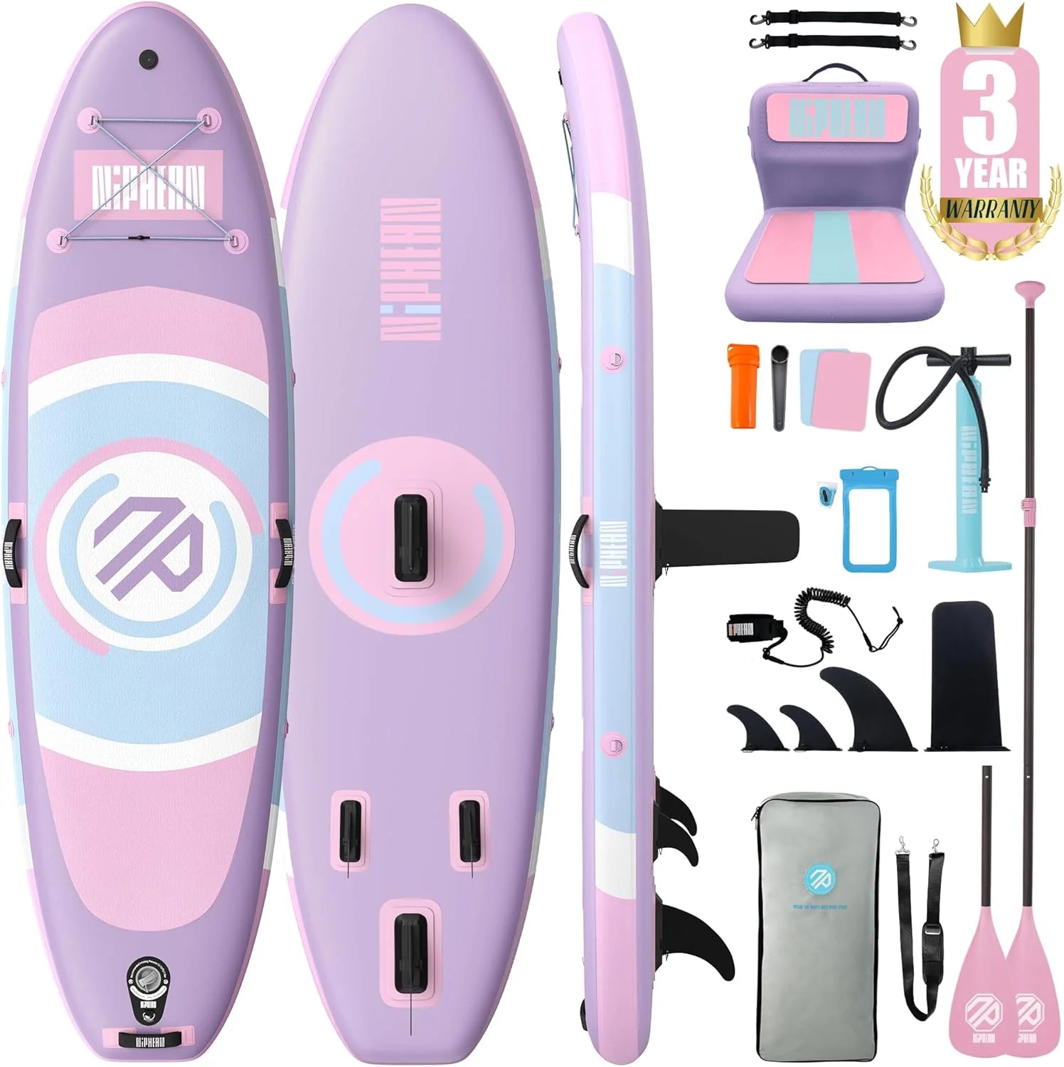 Niphean Tabla Paddle Surf Hinchable, Tabla de Paddle Surf 305 cm con Aletas de Equilibrio para Principiantes y Accesorios Resistentes, Sup Board para Adultos, Stand up Paddle Board Versátil para Yoga