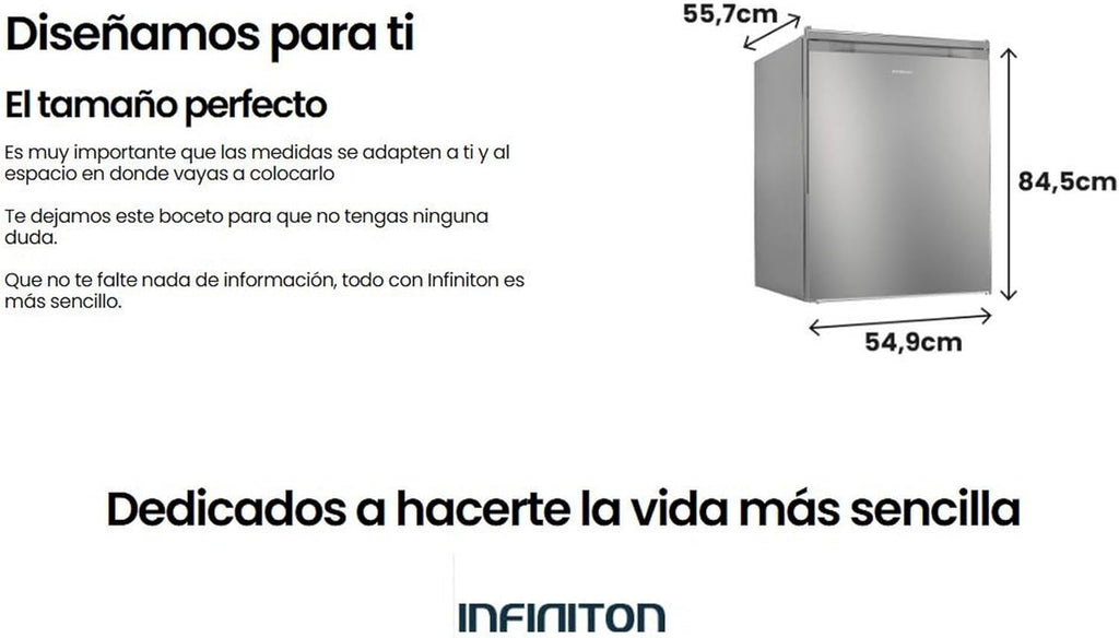 INFINITON CV-A85I – Gefrierschrank, 80 Liter, 85 cm, 3 Schubladen, Temperaturregelung, reversible Tür, höhenverstellbar, E, Inox