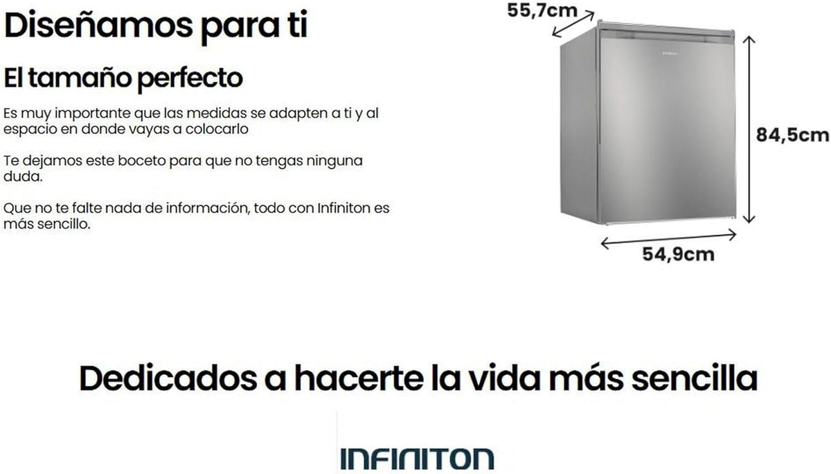 INFINITON CV-A85I – Gefrierschrank, 80 Liter, 85 cm, 3 Schubladen, Temperaturregelung, reversible Tür, höhenverstellbar, E, Inox
