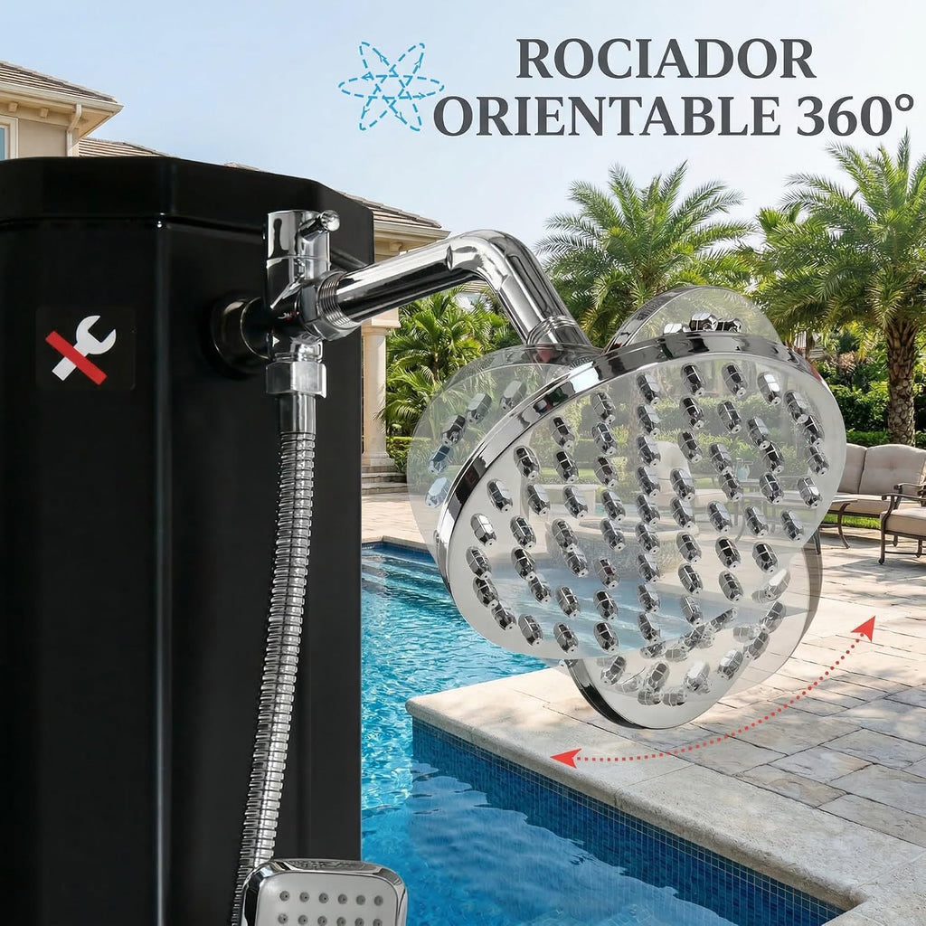 Outsunny Ducha Solar de Exterior 35 L con 2 Cabezales de Ducha y Grifo para Agua Caliente 0-55℃ Ducha de Jardín para Piscina Playa Patio 17,5x14,5x216 cm Negro