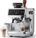 AMZCHEF Espresso Maker with Built-in Grinder 20 Bars – Coffee Machine with 44 Grinding Settings, Milk Steamer, 4 Temperatures, Cold Coffee Function, Stainless Steel, 1.8L Tank