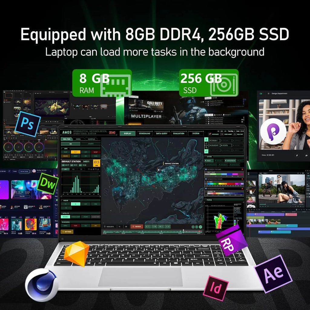 Ordenador Portátil 15,6 Pulgadas, PC Portatil Celeron N4000 8GB LPDDR4 256GB SSD, Computadora Portátil 1920*1080 IPS FHD Pantalla, Portatiles Mini HDMI Laptop Win 11 Pro TF Card USB 3.0 Ordenador