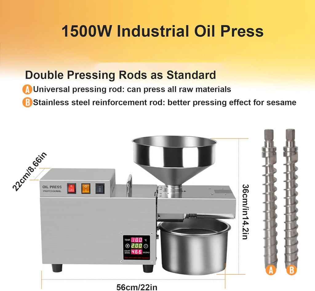 Elektrische Ölpresse, Olivenmühle 820 W, Ölpressmaschine, Einstellbare Temperatur 40-240 °C, Automatische Ölmühle, Erdnuss Commercial1500W