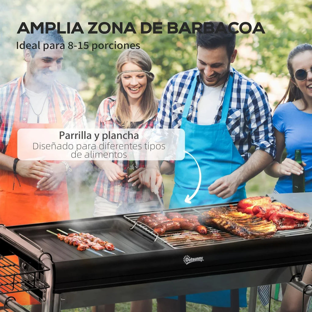 Outsunny Holzkohlegrill Edelstahl Metall 96x61x72 cm Schwarz