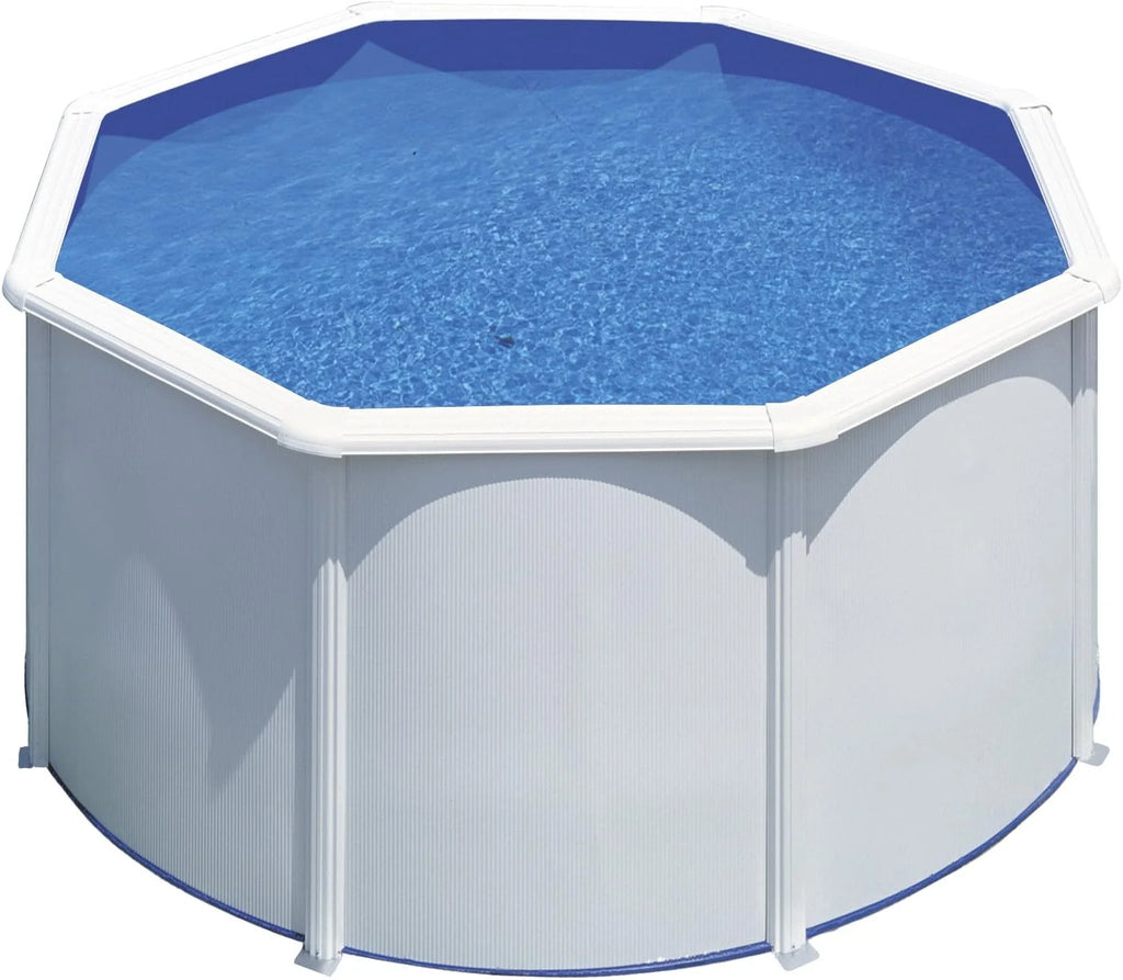 Piscina de Acero Elevada,Redonda con Aspecto Acero Blanco. Piscinas Desmontables para Jardín 240 x 120 cm - Piscina Gre KIT300ECO Fidji.
