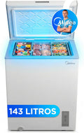 MIDEA Arcon Congelador Pequeño de 143L | Congelador Horizontal Convertible a Frigorífico con Motor Inverter, Control Electrónico de Temperatura, Cestas con Asa | Arcón Silencioso 37 db Bajo Consumo