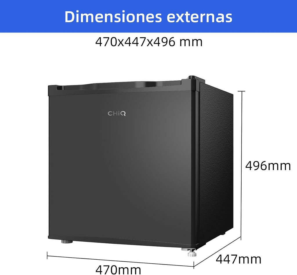 CHIQ Frigorífico Minibar capacidad 46L, Compresor incorporada, Botellero y Compartimiento Congelador, Control de Temperatura regulable, Bajo Nivel de ruido, Puerta Reversible, Color Negro