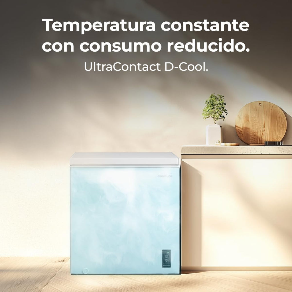 Cecotec Gefriertruhe 198L Bolero CoolMarket Chest 198P White E. Korb mit Griffen, Elektronische LED-Steuerung, UltraContact D-Cool, Dual Function, ZeroG Tür (80º-30º), Fast Freezing, Kompakt