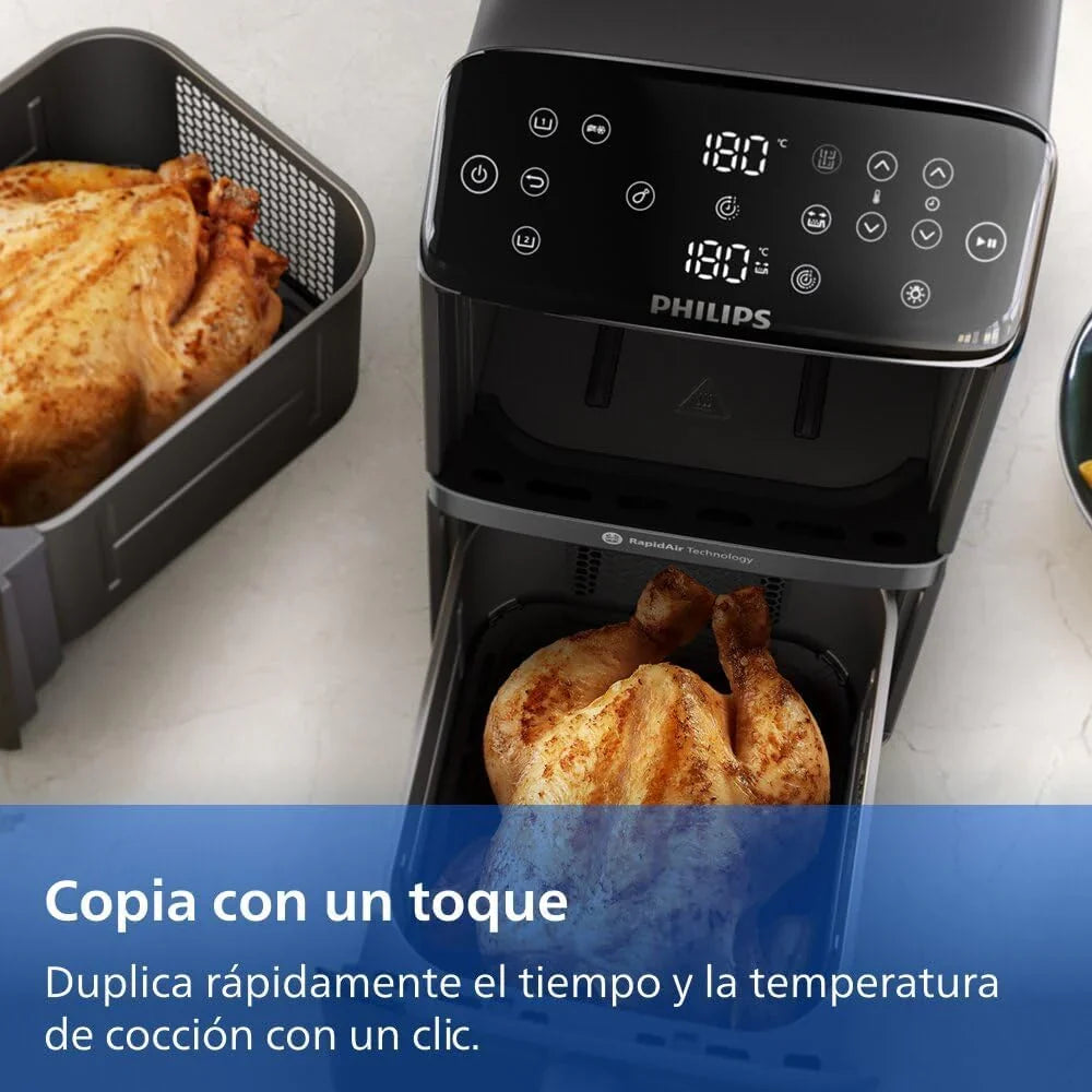 Philips Airfryer Series 4000 Double Vertical Basket 10L – RapidAir Technology, Sync, 2 Baskets at Once, 45% Less Space, PFAS Free Ceramic Coating, Viewing Windows (NA460/00)