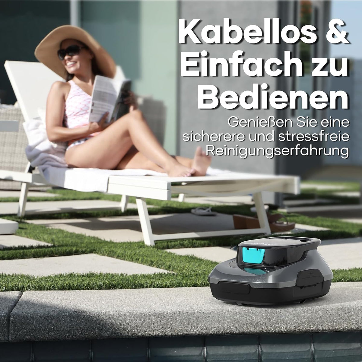 AIPER Poolroboter, Akku-Poolsauger, 90 Minuten Reinigungszeit, automatische Reinigung mit Selbstparkfunktion