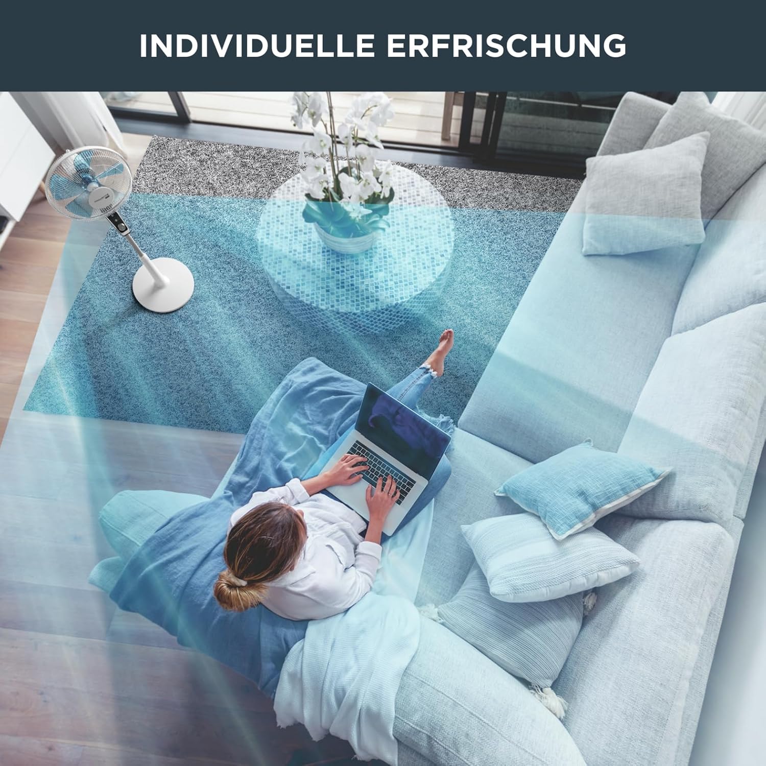 Rowenta Turbo Silence Standventilator, 45 dB(A), 72 m³/min Luftstrom, 4 Geschwindigkeiten, Silent Night & Turbo Boost, 120° Oszillation, Höhenverstellbar, VU5640