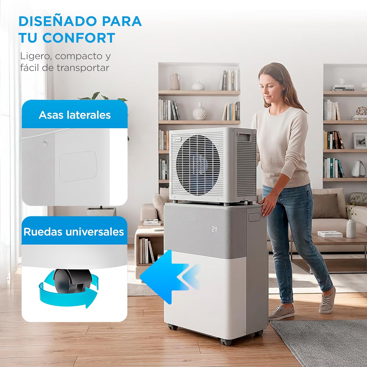 Midea Portasplit Aire Acondicionado Portatil 4 en 1 | 3000 frigorías / 12000 BTU | Pinguino Split de Bajo Consumo con modo Silence | Deshumidificador, Calefactor, Ventilador y Climatizador hasta 45 m2