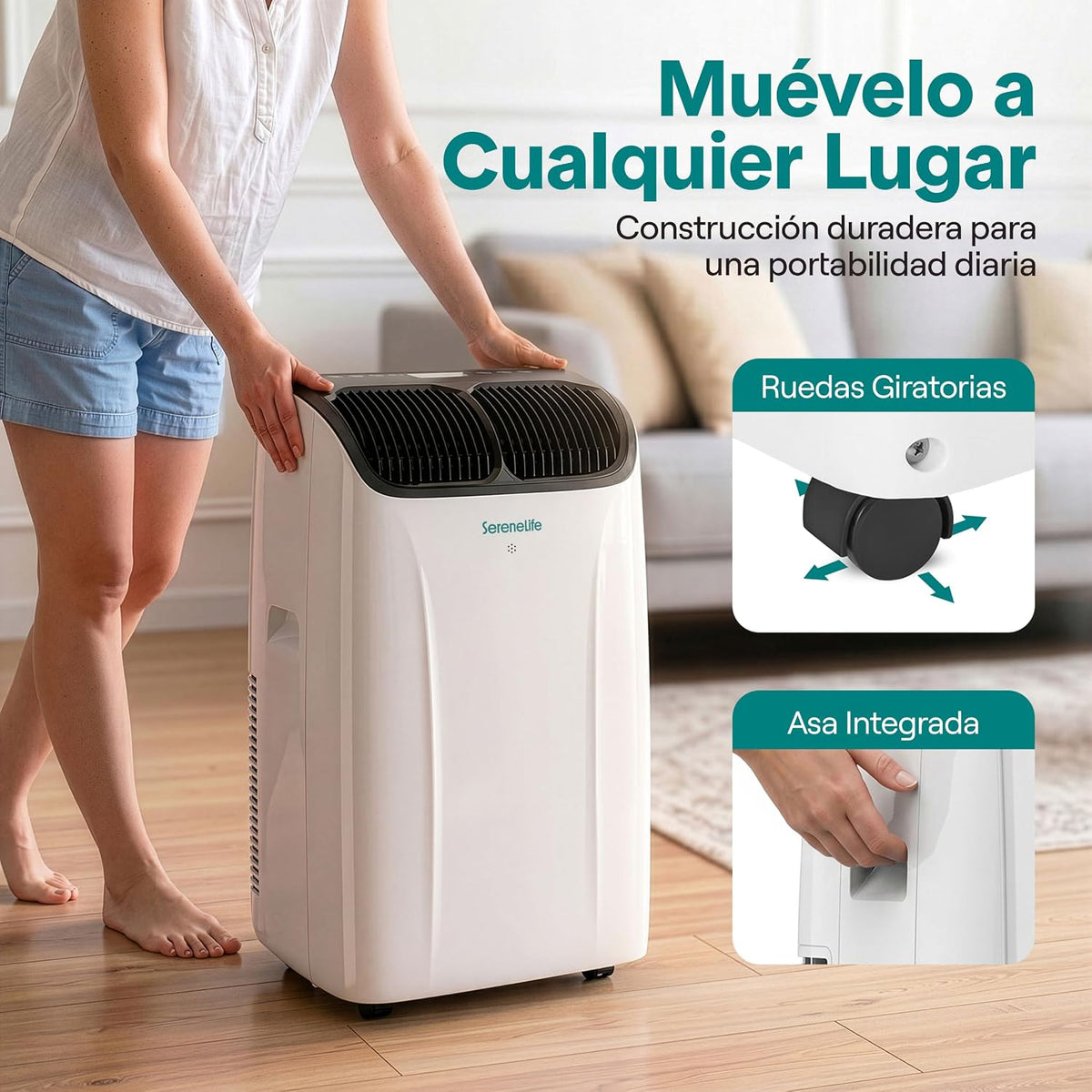 SereneLife Aire Acondicionado Portátil 14000 BTU con WiFi, Climatizador 3 en 1 Frío, Ventilación y Deshumidificador, Smart con Kit de Ventana, para Hogar y Oficina