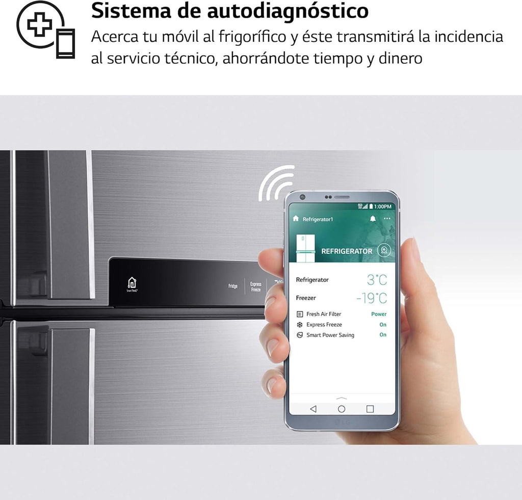 LG GBP61DSXGC - Frigorífico Combi No Frost, Congelador, Compresor Smart Inverter, Color Inox Antihuellas, 186 cm, 341 l