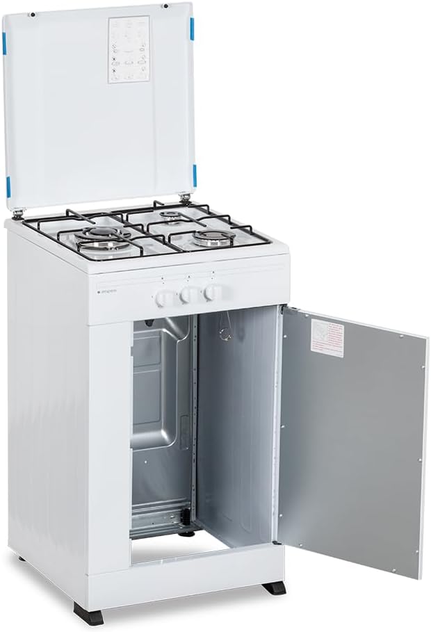 Aspes Cocina Gas Butano 3 Zonas de Cocción, Blanco AKG3500PB. Control Manual, Quemador WOK triple llama, Compartimento Bombona, Tapa Abatible