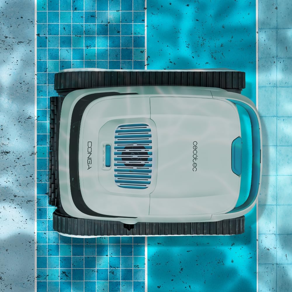 Cecotec Poolroboter für Boden, Wände und Wasserlinie Conga Pooldroid 5000 TotalClean Pearl. 100m2 Oberfläche, 90º Max. Neigung, Geordnete Reinigung, 100min Akkulaufzeit, 4L Kapazität