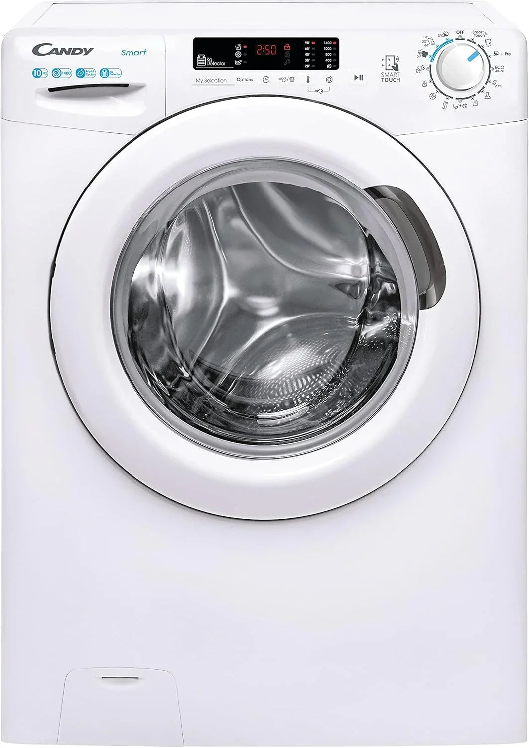 Candy Smart CS 14102DE/1-S, Washing Machine 10 kg, 1400 RPM, Digital Display and Control, NFC Technology, Voice Assistant, 15 Cycles, 5 Fast, Easy Ironing, Delay Start 24H, KG Detector, 81 DB, White