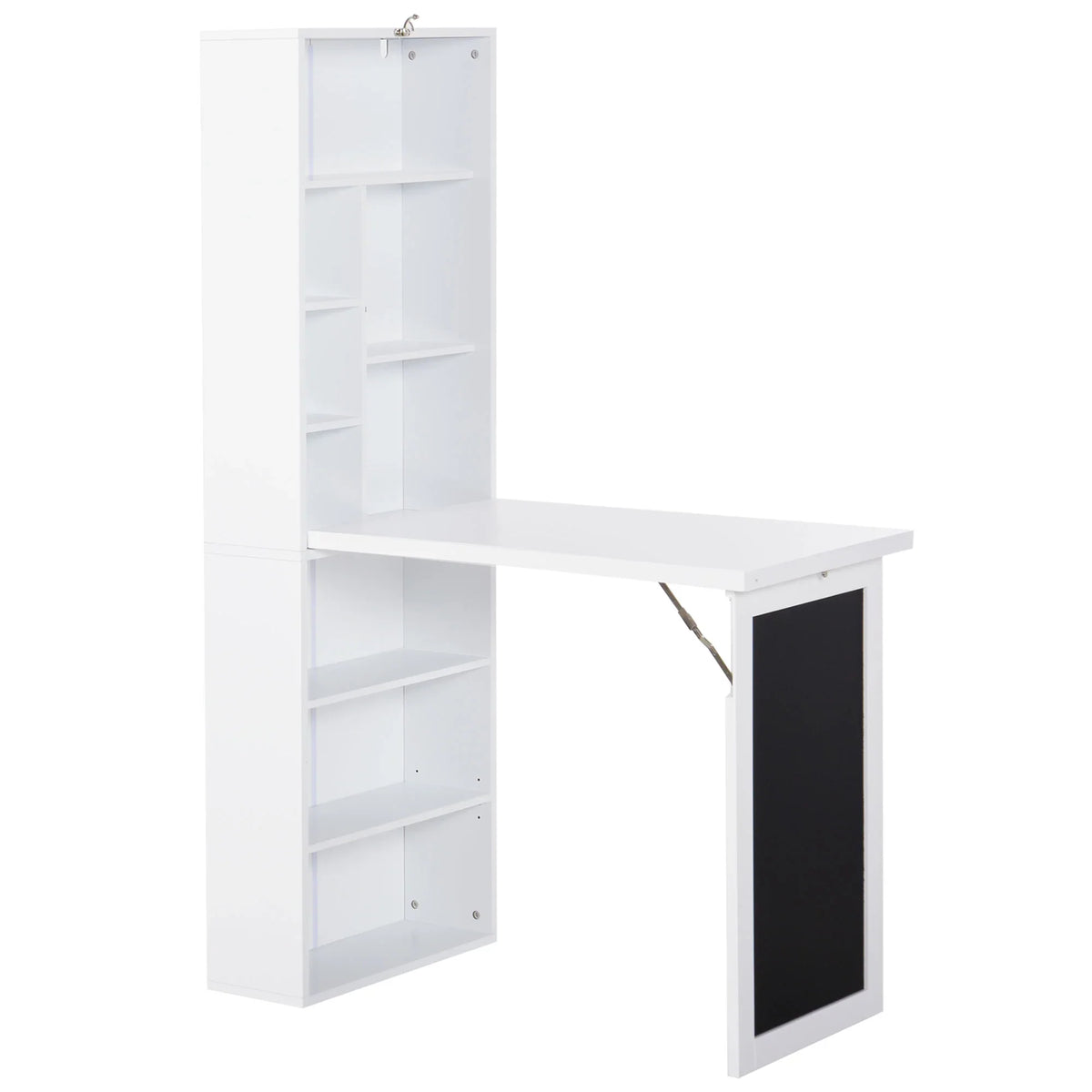 Escritorio de Ordenador de Pared – Mesa de Estudio Abatible con Pizarra y Estantería, Blanco