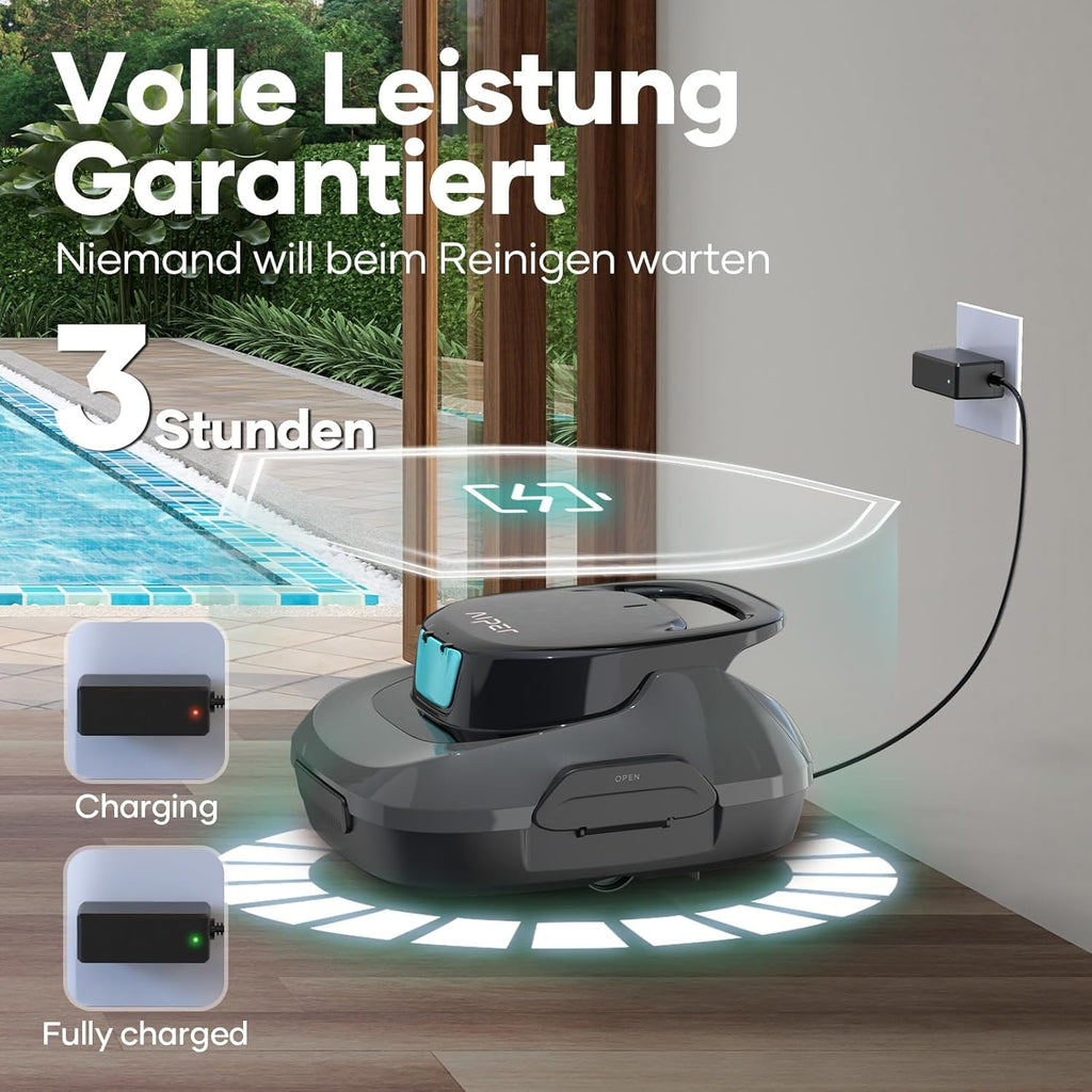 AIPER Poolroboter, Akku-Poolsauger, 90 Minuten Reinigungszeit, automatische Reinigung mit Selbstparkfunktion