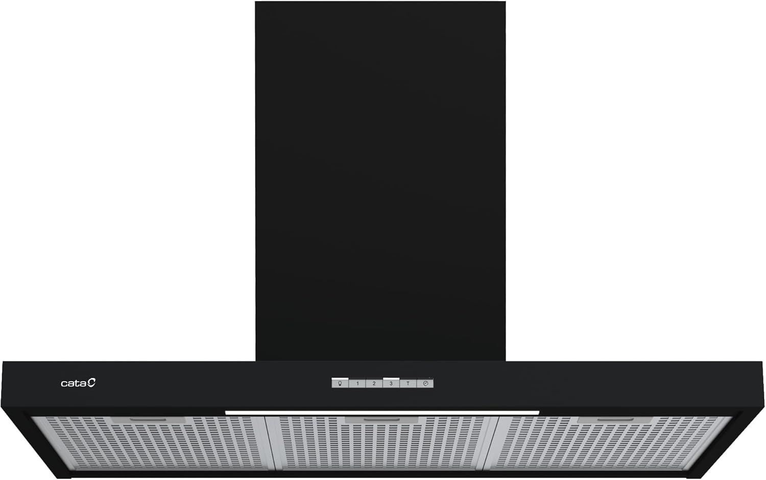 CATA Campana Decorativa Pared Sygma 9010 BK con 4 Niveles de Extracción, 3+1 Turbo Panel de Control Electrónico Nivel Sonoro 50 db Motor BT3 Extra Silencioso Iluminación LED Ancho 90 cm Color Negro