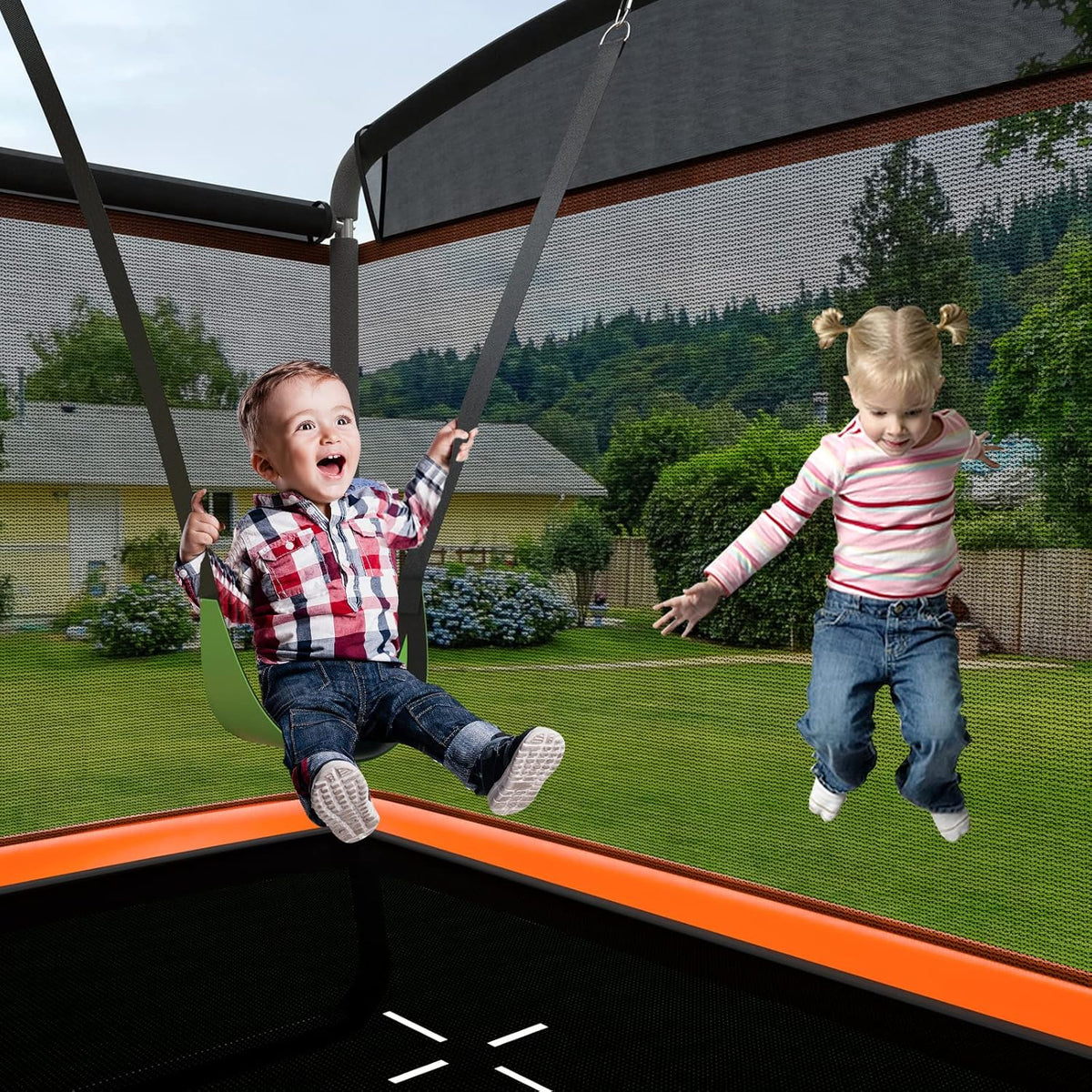 LIFEZEAL Trampolín con Columpio para Niños, Cama Elástica Infantil con Red Protectora de Malla & Puerta, Ideal para Interior y Exterior
