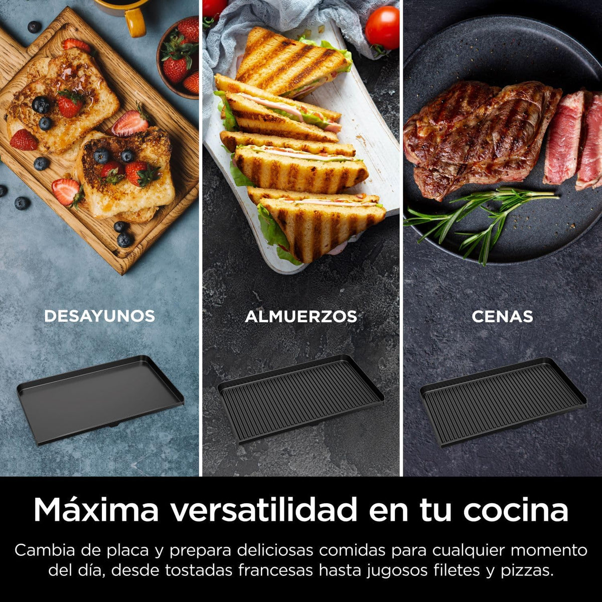 Ninja Sizzle Pro XL Indoor Grill und Bratplatte mit antihaftbeschichteter Keramik-Grill- und Bratplatte, abnehmbarem Deckel, Fettauffangschale und Rezeptheft, Silber/Schwarz GX101EU