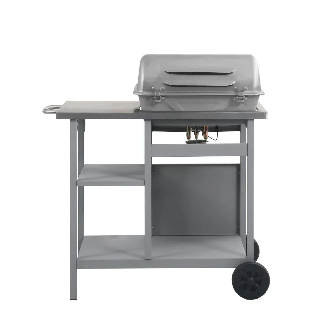 Barbacoa Portátil De Gas Con Mesita De 3 Estantes Plateado Vidaxl