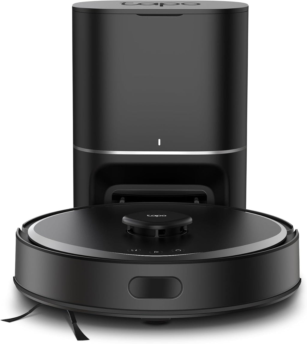 Tapo RV30 MAX Plus Roboterstaubsauger, 5300 Pa Ultra-Saugleistung mit Wischfunktion, 3L selbstentleerende Station, fortschrittliche LiDAR+IMU-Navigation, Sprach- und App-Steuerung, Schwarz