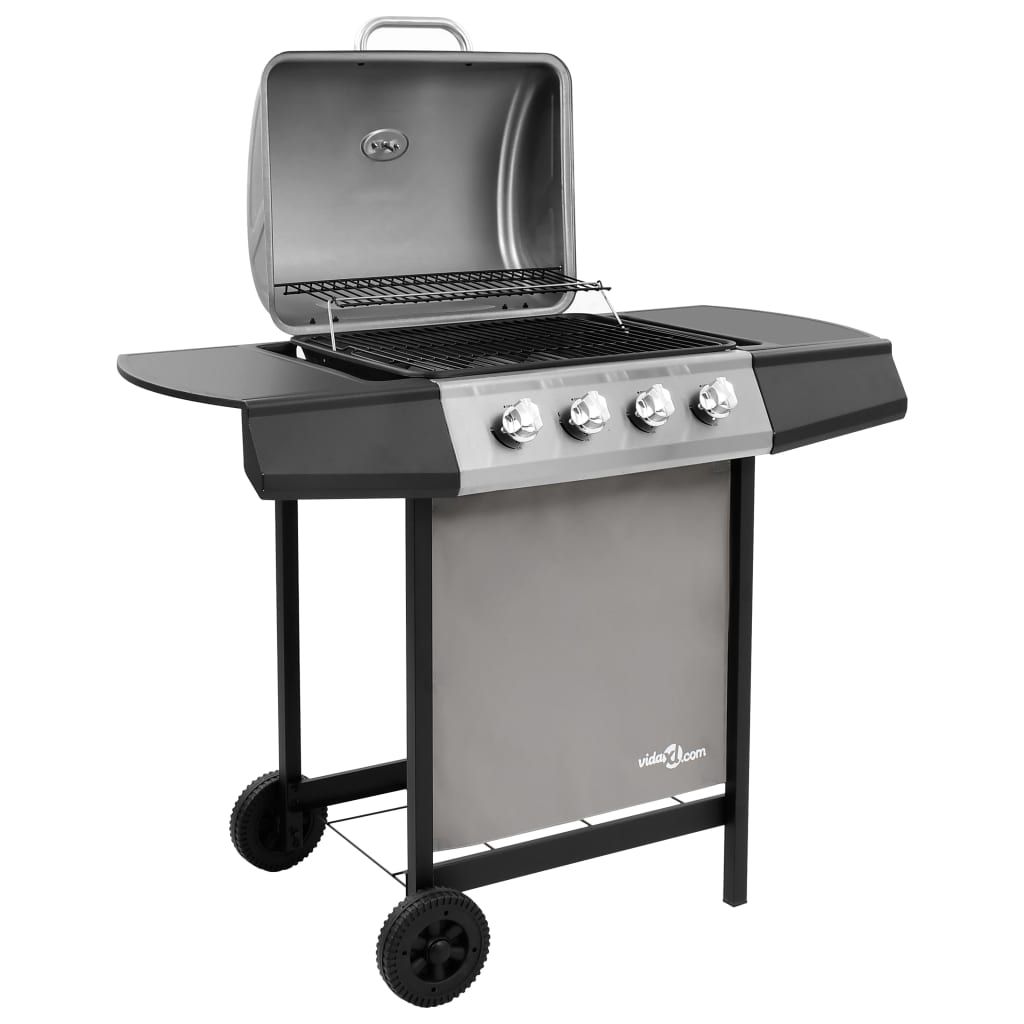 Barbacoa De Gas Con 4 Fogones Negro Y Plateado Vidaxl