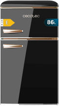 Cecotec Nevera Pequeña Frigorífico 2 Puertas Retro 86L Bolero CoolMarket 2D Origin 86 Black E. 89,3cm de Alto y 48,7cm de Ancho, Clase Energética E, Icebox, Luz Interior y Tirador Cromado, Negro