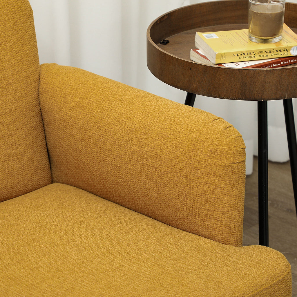 2-Sitzer-Sofa aus Samt, 21 cm dicke Polsterung und Holzbeine, gelb