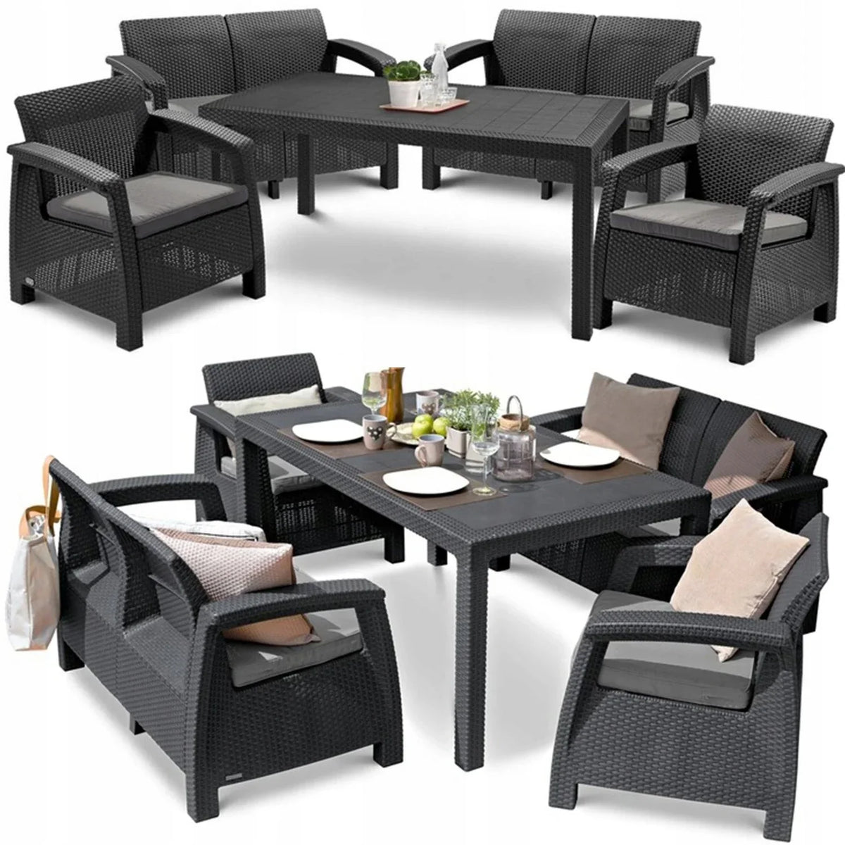 Gartenmöbel-Set CORFU FIESTA Keter Tisch Sofa Sessel für die Terrasse Graphit