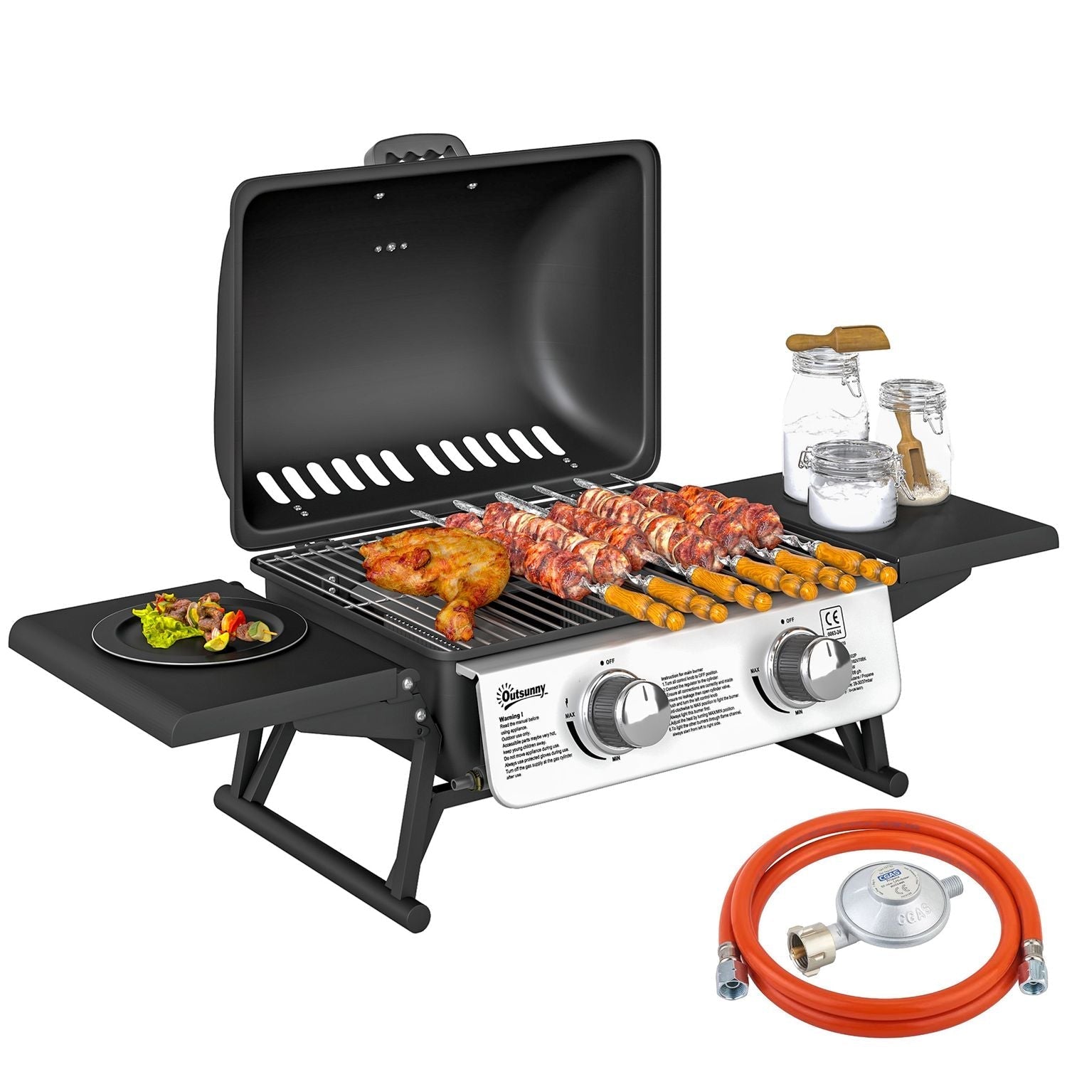 Barbacoa De Gas De Acero Inoxidable Abs Outsunny-101x48x41 Cm. Negro