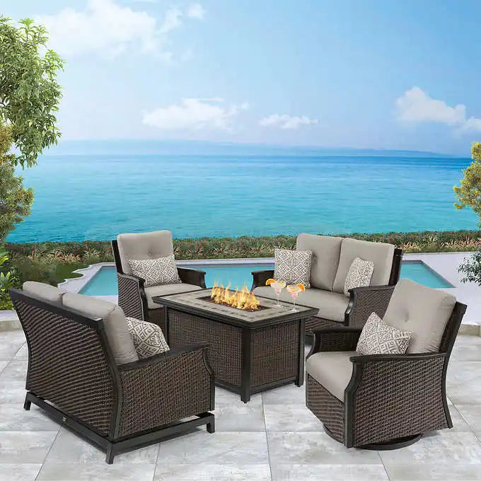 2026 Nuevo conjunto de muebles de exterior de 5 piezas con fuego Agio para patio