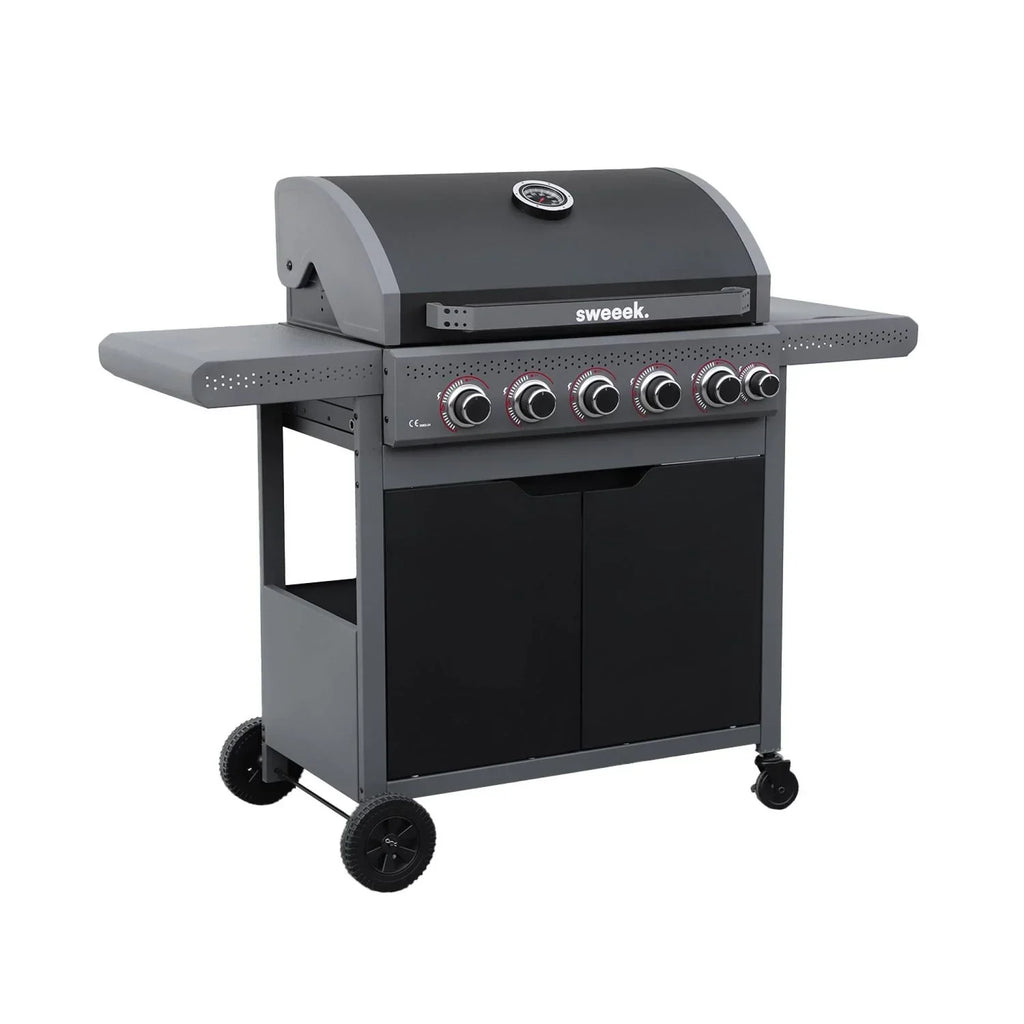 Gasgrill 5 Brenner + 1 Seitenbrenner, Schwarz