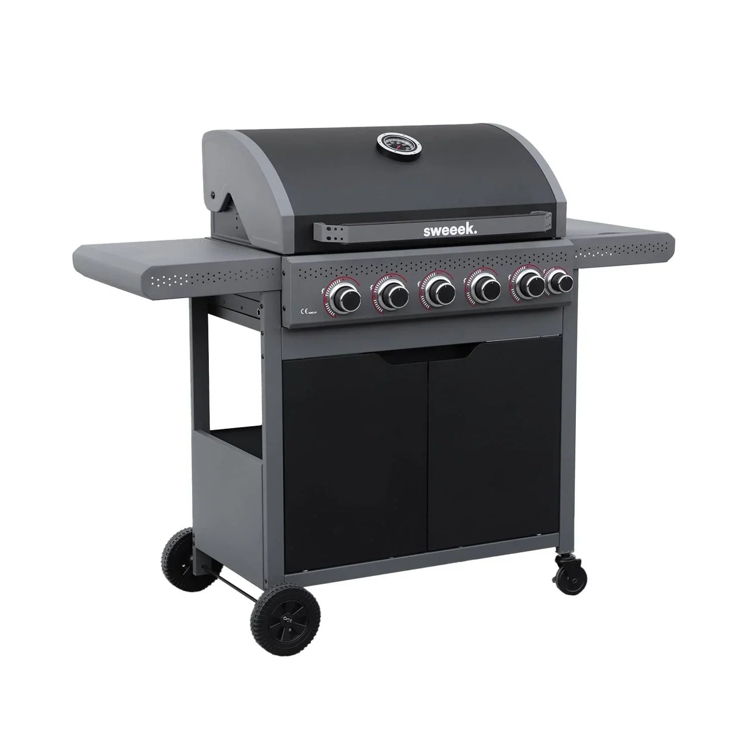 Gasgrill 5 Brenner + 1 Seitenbrenner, Schwarz