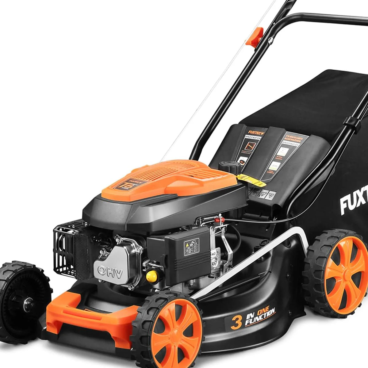 Cortacésped de Gasolina FUXTEC FX-RM4646ECO 46cm de Anchura de Corte - Potente Motor de Gasolina de 146cc Easy Clean 3en1 2,6KW Mulching recogedor de Hierba 50L