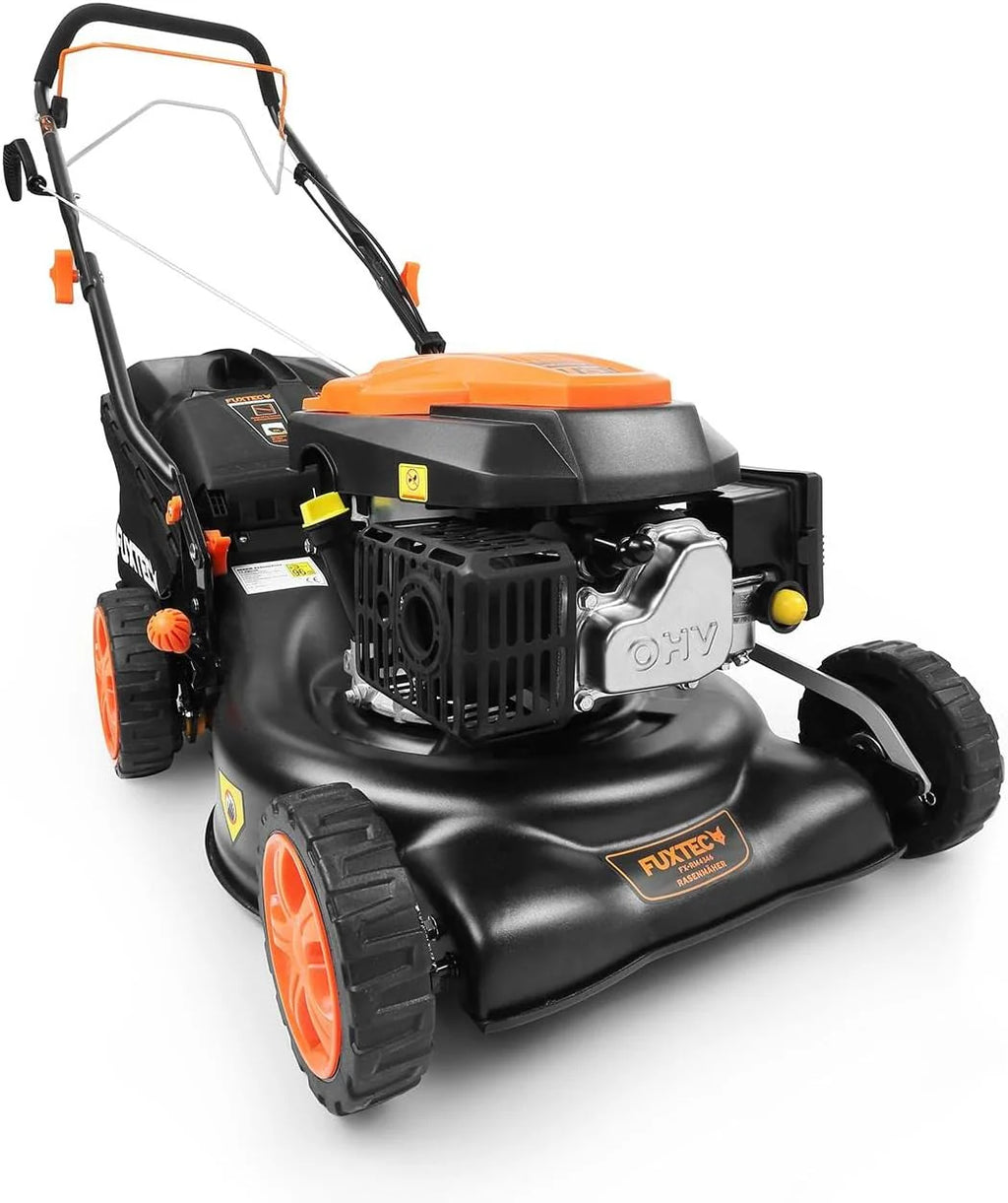 Cortacésped de Gasolina FUXTEC FX-RM4646ECO 46cm de Anchura de Corte - Potente Motor de Gasolina de 146cc Easy Clean 3en1 2,6KW Mulching recogedor de Hierba 50L