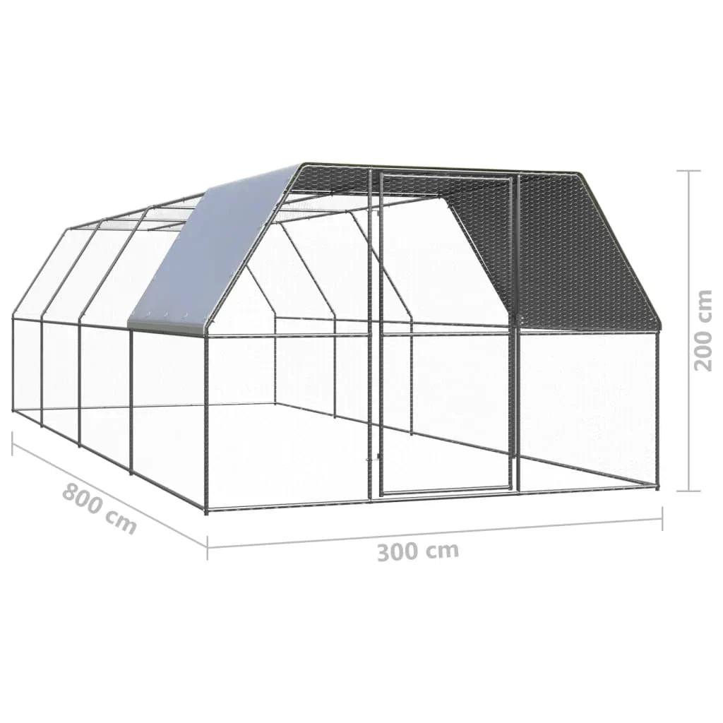 2025 Jaula para gallinas de acero 3 x 8 x 2 m – Recinto exterior seguro para aves de corral y pequeños animales