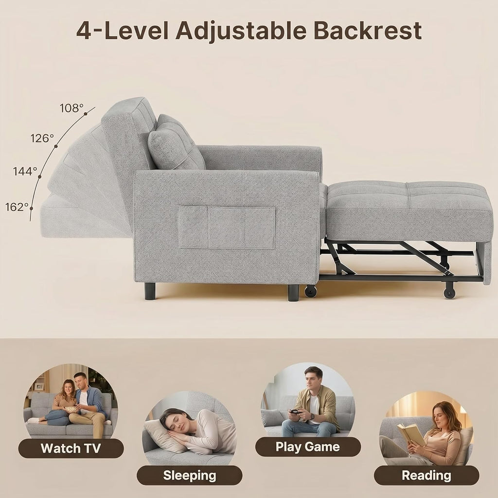 Gizoon Sofá cama 3 en 1 convertible, silla cama individual extraíble con respaldo ajustable, espaciosos sofás multifuncionales para sala de estar, dormitorio, apartamento