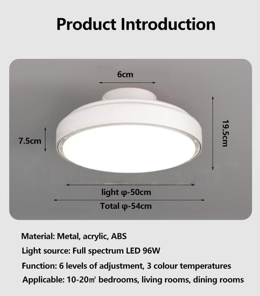 Geräuschloser Deckenventilator mit Licht und Fernbedienung, Deckenventilator ohne Flügel mit modernem LED, 6 reversible Geschwindigkeiten, Smart Dimmbare Ventilatorlampe für Schlafzimmer Wohnzimmer Weiß