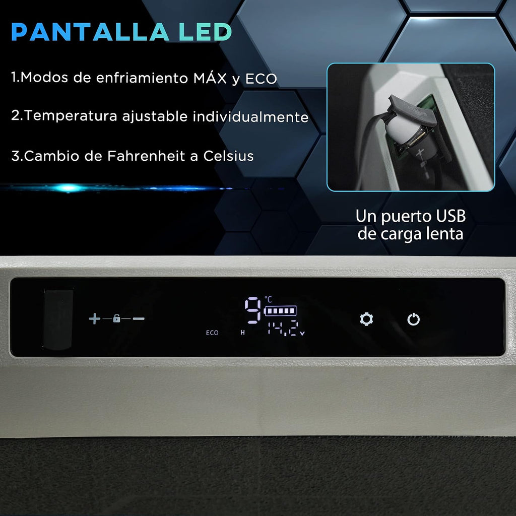 Outsunny Nevera Compresor Portátil 60L Nevera Portátil Eléctrica para Coche Congelador CC 12V/24V hasta -20℃ con Pantalla LED Táctil Asa Retráctil Ruedas para Camping Viajes 71,1x46x57,1 cm Negro