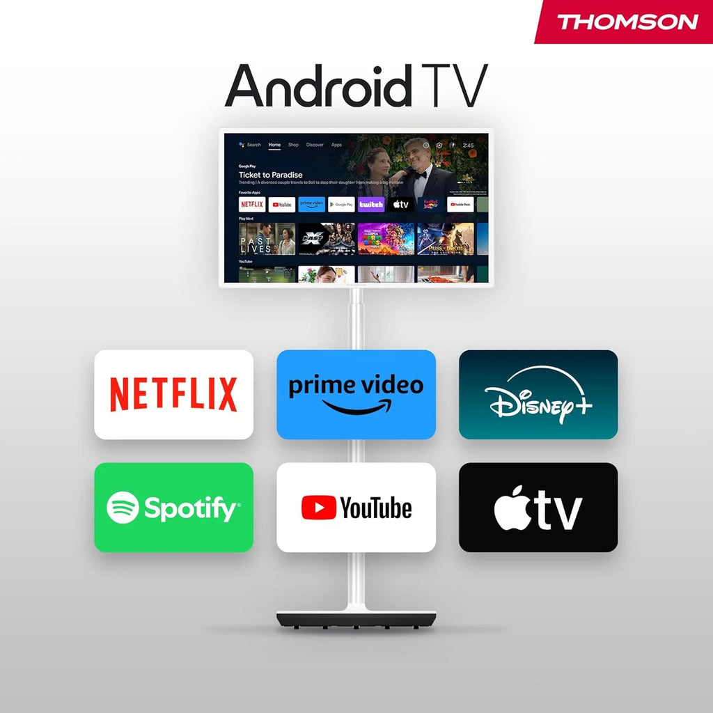 THOMSON 32 Pulgadas (81 cm) Go TV, Televisor Android Portátil – HD Ready (1366x768), Control por Voz, Bluetooth 5.1, Wi-Fi, Función de Punto de Acceso, hasta 4 Horas de Autonomía - 32HA4M44