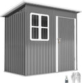 Outsunny Caseta de Jardín Exterior, 2,55 m² 221x133x190 cm, Cobertizo de Jardín Exterior Metálico con Ventana, Puerta con Cerradura y Ventilaciones, para Almacenamiento de Herramientas, Gris Oscuro