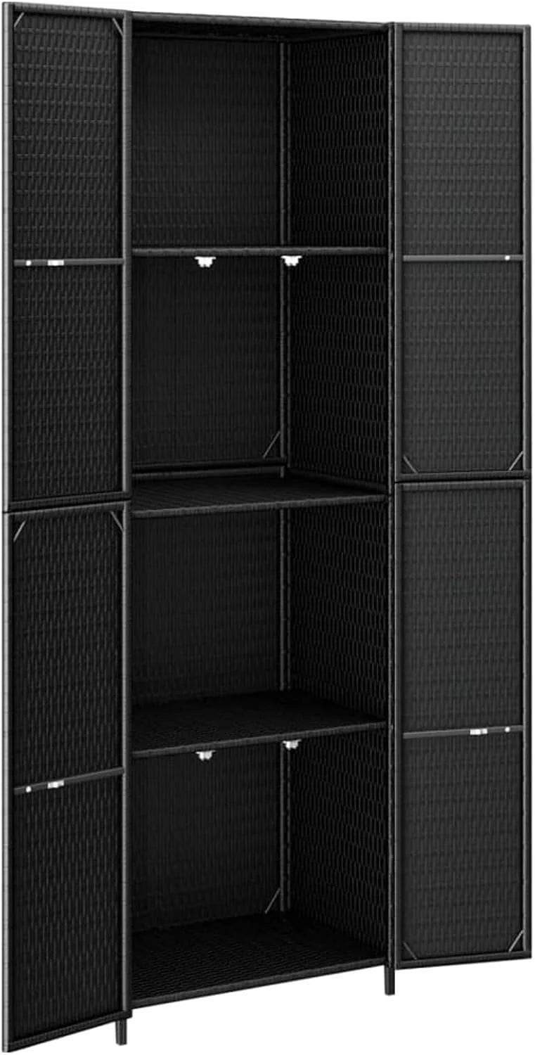 Armario de almacenaje de jardín ratán PE Negro arcones para Jardin Exterior 59x40x180 cm