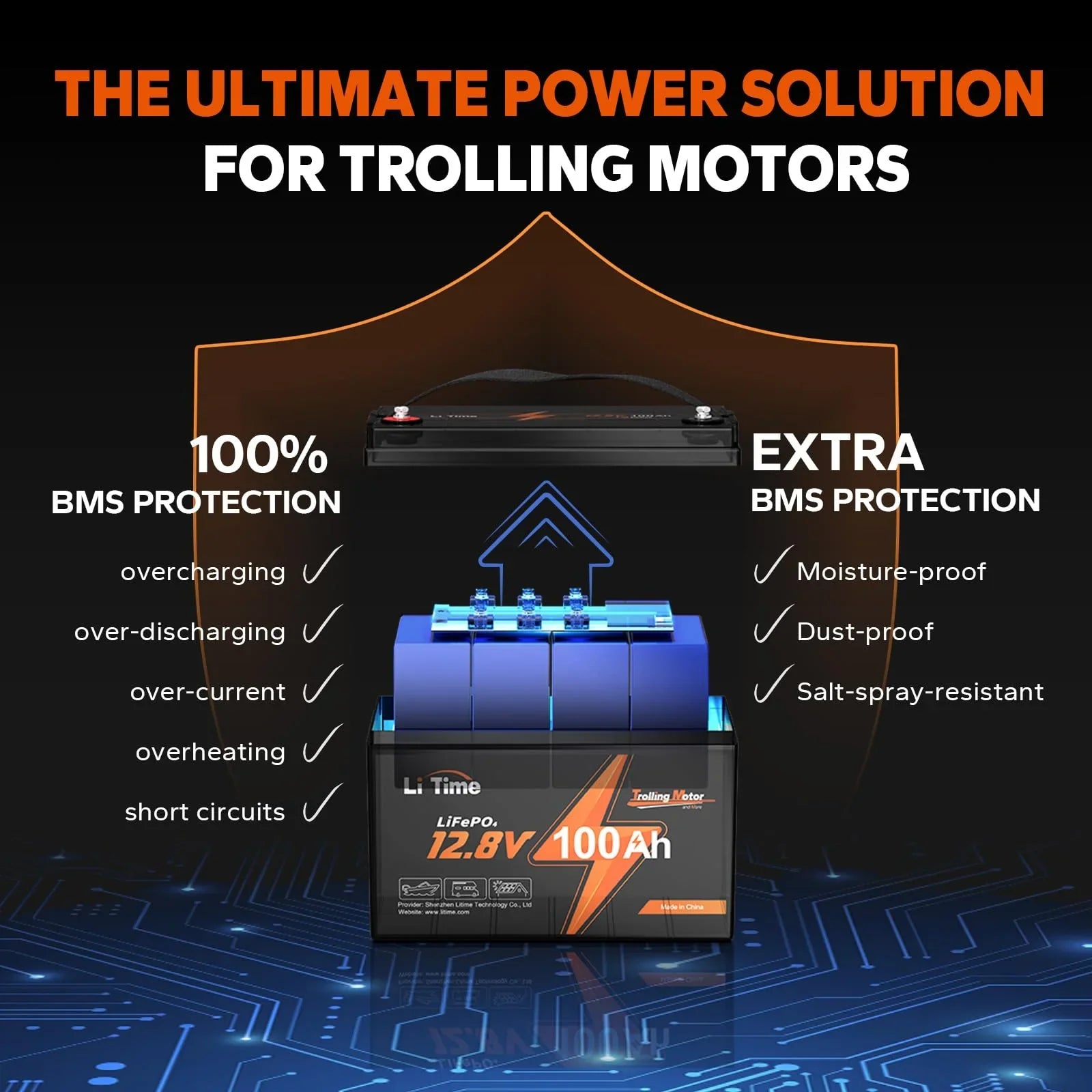 2025 Batería de Litio LiTime 12V 100Ah TM LiFePO4 con BMS de 100A Integrado