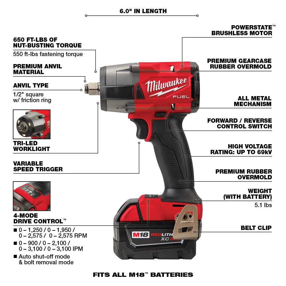 2025 Kit combinado M18 FUEL 18V con 7 herramientas y batería de 5,0 Ah de ion de litio sin escobillas