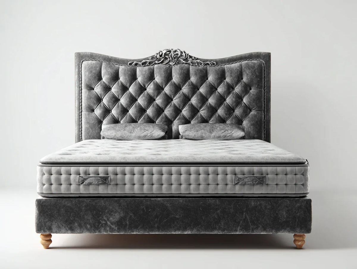 Camas dobles tapizadas 200x160x120 cm - gris oscuro - diseño clásico capitoné