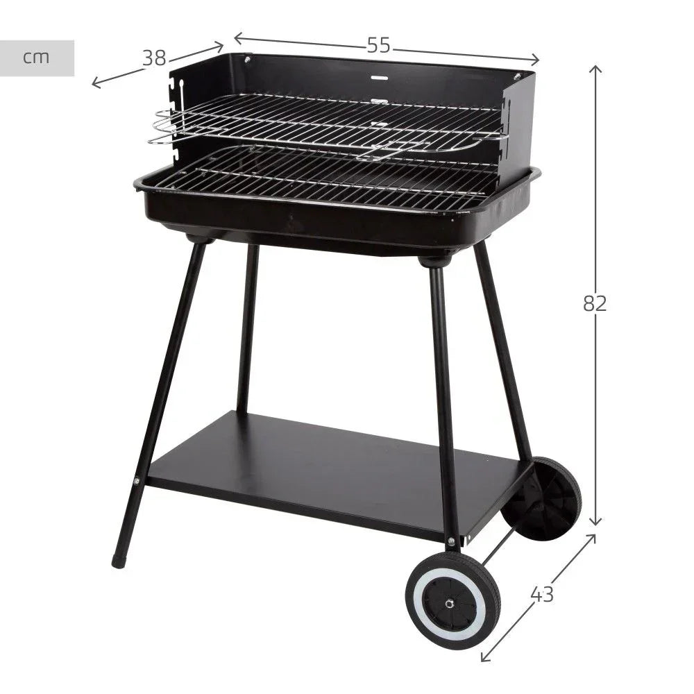 Barbacoa Portátil De Acero 55x43x82 Cm - Aktive. Negro